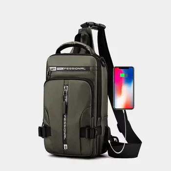 Nuova borsa sul petto da uomo con ricarica USB multifunzionale moda Casual una spalla Crossbody sport zaino in tessuto Oxford