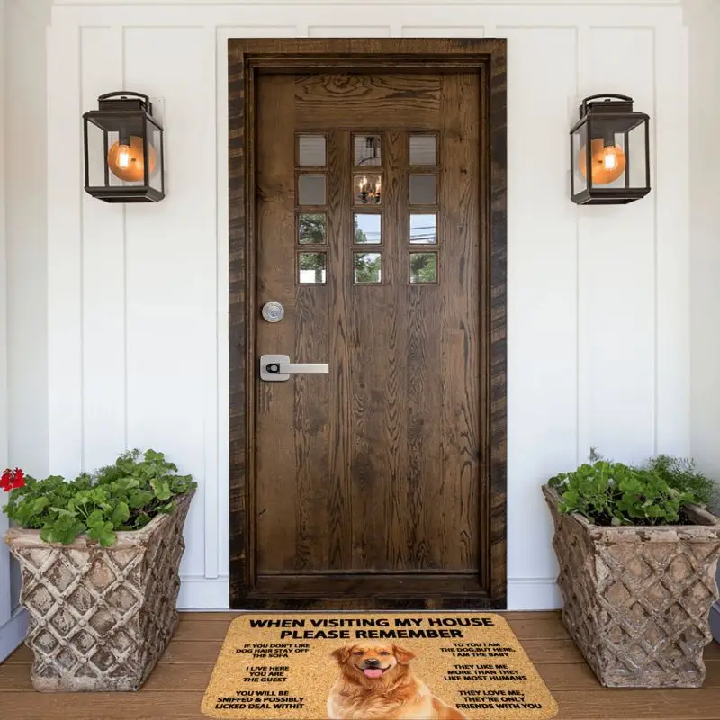 Please Remember Golden Retriever Dogs House Rules Doormat Front Door Mat Anti-Slip Waterproof Floor Bathroom Entrance Rug Carpet Floor Mat Non Slip Mat Door Mat Fun Doormat Carpet Mat
