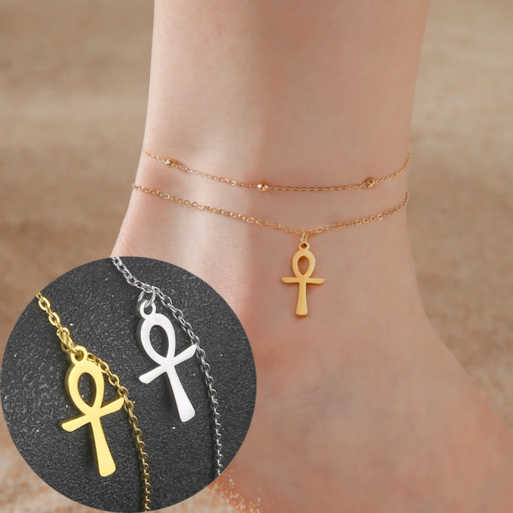 Dawapara Ankh Cross Ankle Bracelet Religious Egyptian Key of Life