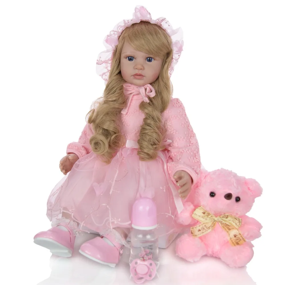

60cm Huge Baby reborn toddler Doll Handmade Silicone vinyl adorable Lifelike Girl Princess Dress Up Bonecas kid Toys Gift