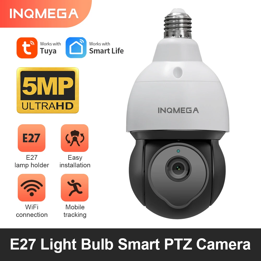 INQMEGACCTVBulbLightCamera5mpWifiPTZIPCameraWireless360