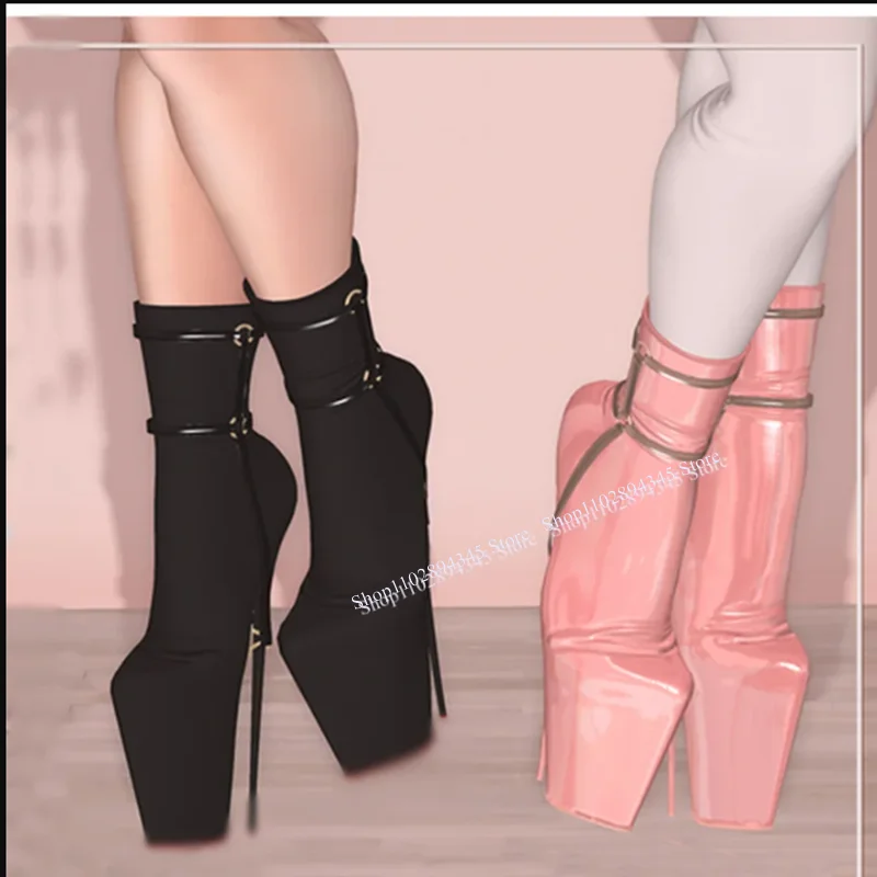 

Pink Patent Leather Platform Boots Thin High Heel Mid Calf Fashion Sexy 2024 Winter Casual Big Size Woman Shoes Zapatillas Mujer