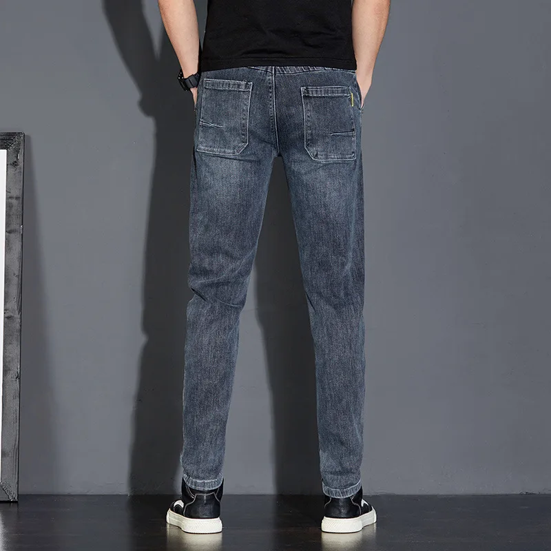 New Jeans Men's Slim Feet Pants Elastic Brand Korean Fashion Men Joker Spring and Autumn 2022 Spring Students Pencil Pants