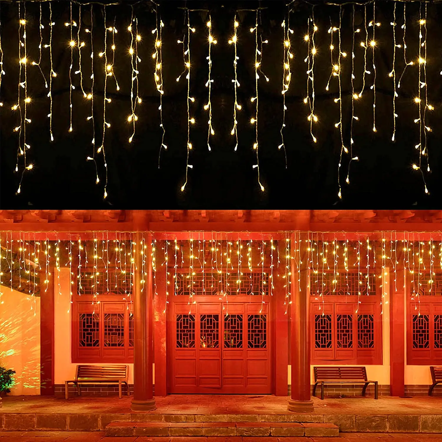 thumbnail image 1 of Decoraciones navideñas 2024 Guirnalda de calle para la casa Cortina de carámbanos de Año Nuevo Luces LED Decoración rosa Luces de hadas con control remoto, 1 of 5