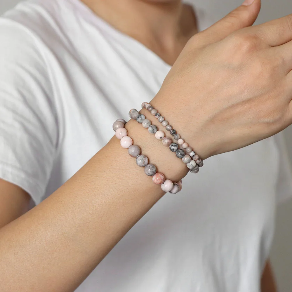 Heißer Verkauf 4 6 8mm Perlen Armband Set für Frauen Männer Naturstein indischen Moos Achate rosa Zebra lila Quarz Stretch Armband