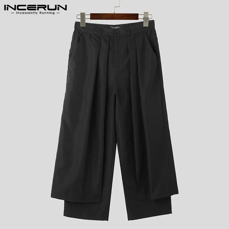INCERUN 2024 Korean Style New Men's Trousers Pleated Layered Design Pantalons Casual Fashionable Loose Wide Leg Long Pants S-5XL 5