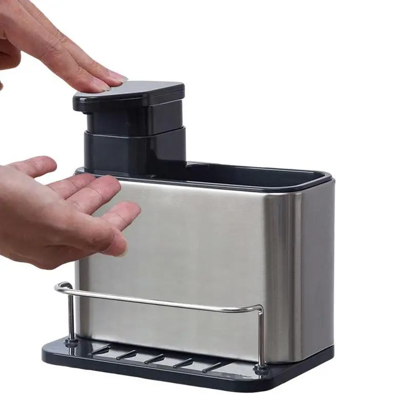 Sink Organizer 3-em1 Cozinha Saboneteira Suporte de Esponja Dish Soap Dispenser Bandeja Rack Escorredor Rustproof Aço Inoxidável