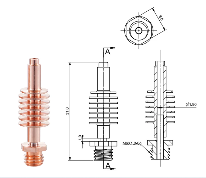 Heatbreak V2.0 Padrão High Flow Upgrade Titanium