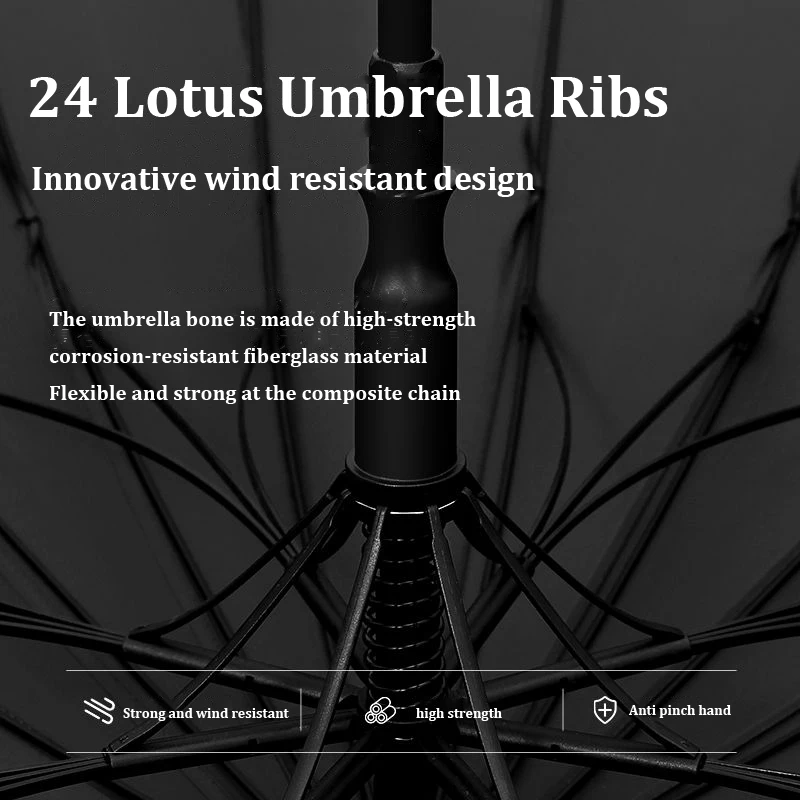 Light Luxury Semi-Automatic Long Handle Men Umbrella Wooden Handle Sturdy Wind-Resistant Large Business Umbrella Rainstorm Proof