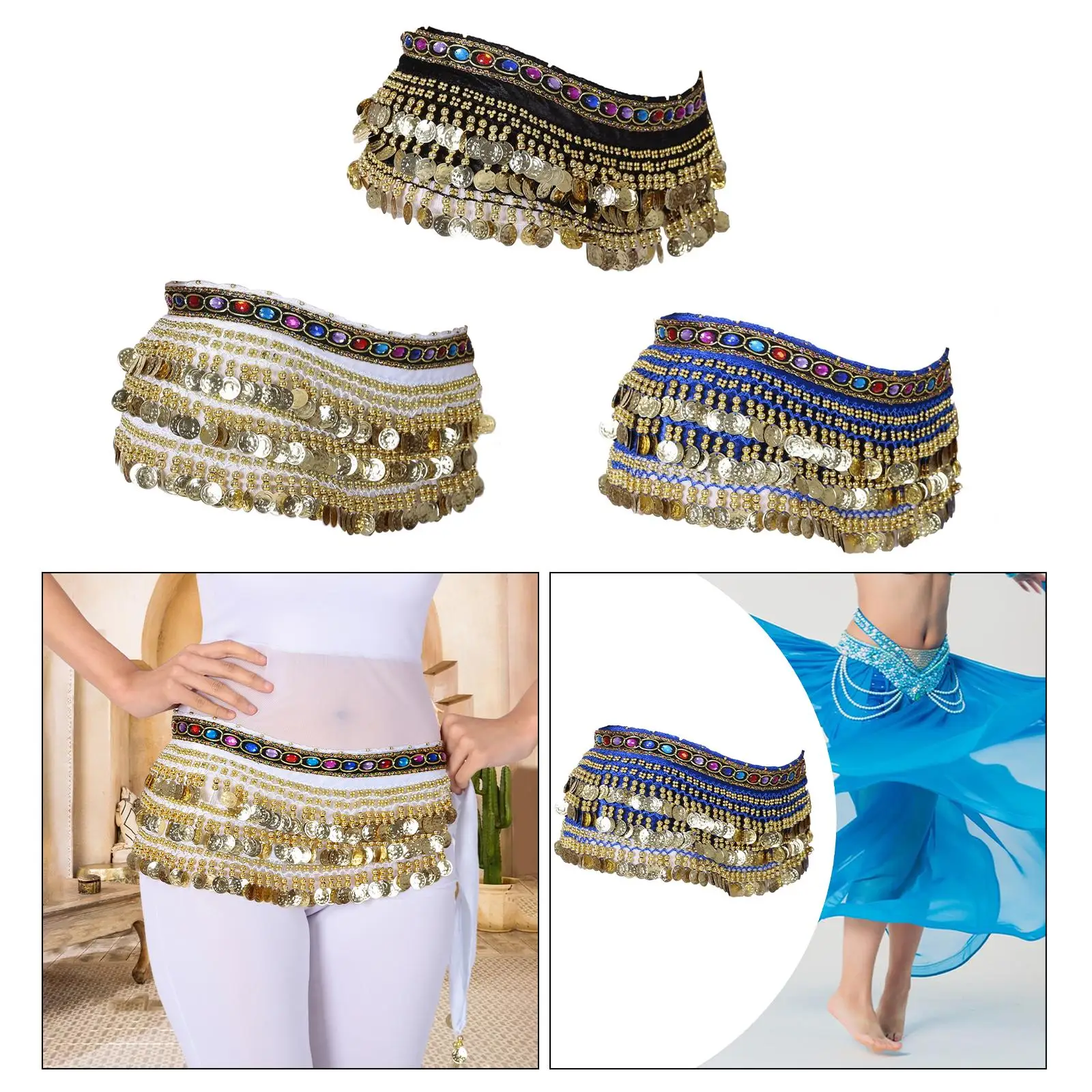 Belly Dance Hip Scarf Wrap Costume Sparkly Clothes Outfit Shiny Dress Hip Belt for Club Festival Dancer Performance Carnival