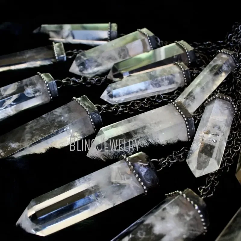 10pcs Massive Clear Quartz Polished Point Tower Necklace Women Big Crystal Obelisk Talisman Gothic Layering Goth Gothic Jewelry