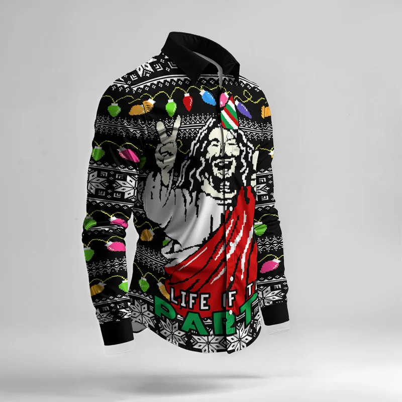 Christmas Printed Men's Shirt Set Two Piece Gingerbread Snowman_voghion.com