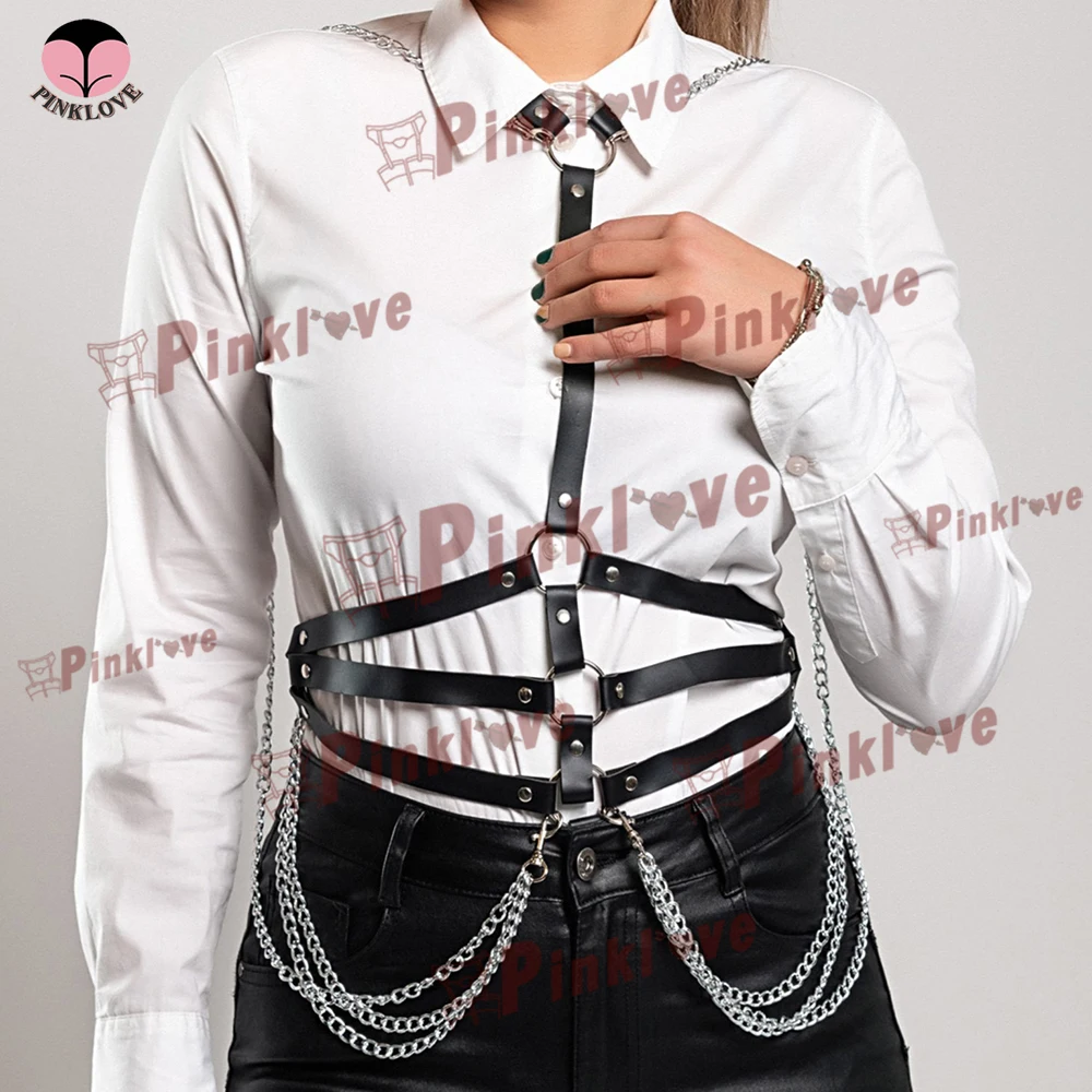 

Leather Body Harness Belt Woman Sexy Corset Straps Punk Waist Bondage Chain Suspenders Woman Underwear Accessories Rave Clothes