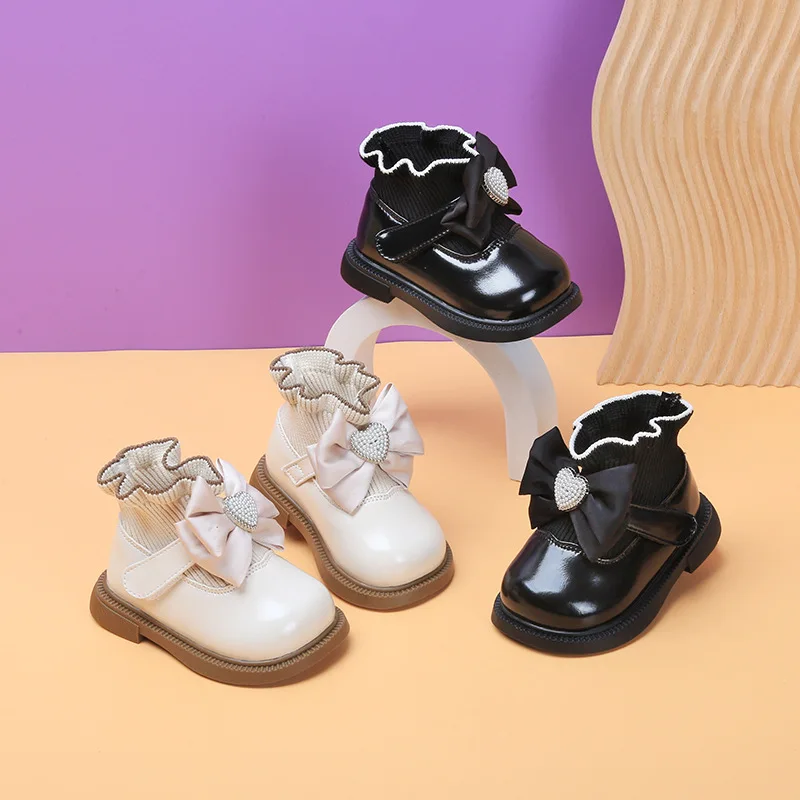 

Autumn Winter New Baby Girls' Socks Shoes Children's Plush Short Boots Toddler Snow Shoes Korean Princess Leather Shoes