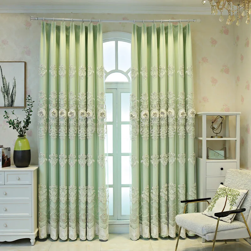 Light Luxury Curtains for Living Room Bedroom European Style Embossed Embroidered High Shading Cloth Double Nordic Simple Modern 