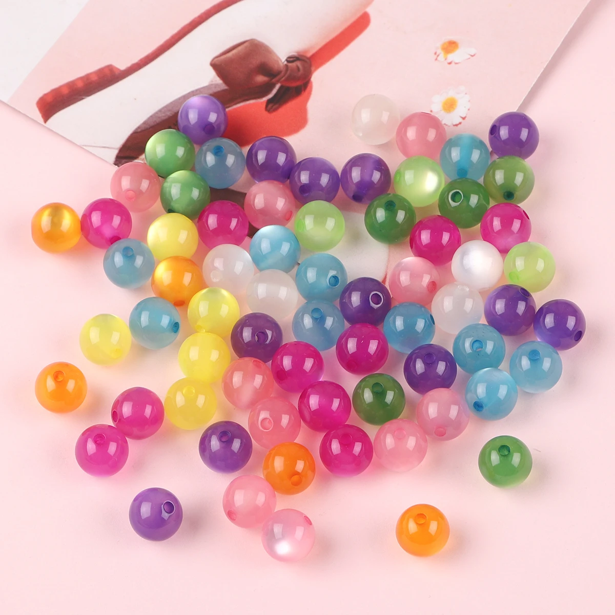50 Stück Harzimitat-Katzenaugen-Rundperlen, farbige lose Perlen mit geradem Loch, handgefertigte DIY-Perlenohrringe, Accessoires, Klammer – Detail 6