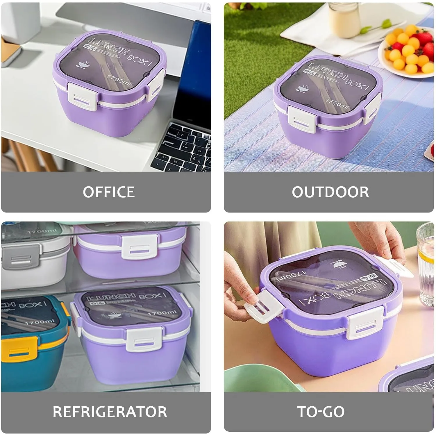 Salad Lunch Containers for Adults with Portable Bag,60oz/1.7L Large Plastic Salad Bowls, 4-Compartment Tray & a Sauce Cup