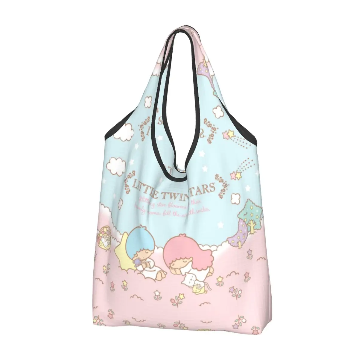 

Маленькие двойные звезды Sanrio мультфильм Kiki Lala продуктовые сумки для покупок Kawaii Сумка-тоут через плечо вместительная Портативная сумка
