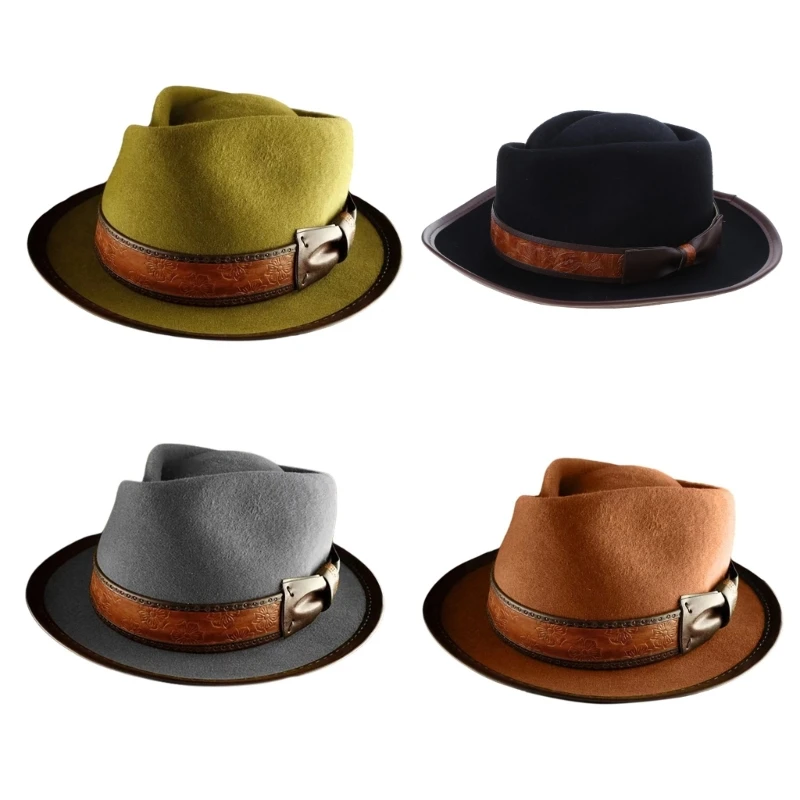 

Wool Top Hat Short Brim Western Boater Hat for Dinner Outdoor Casual Wear
