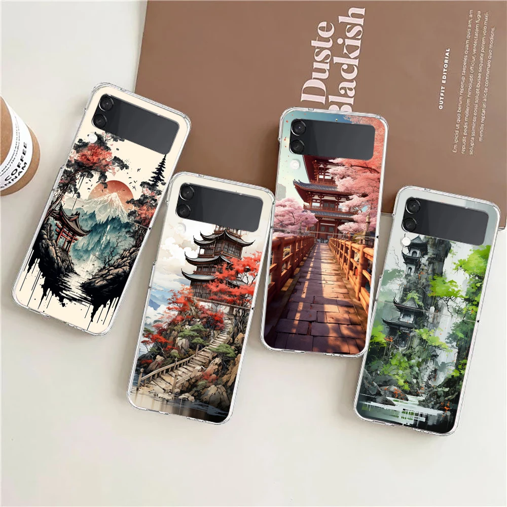 Hard Folding Clear Phone Case with Ink and Wash Landscape Design