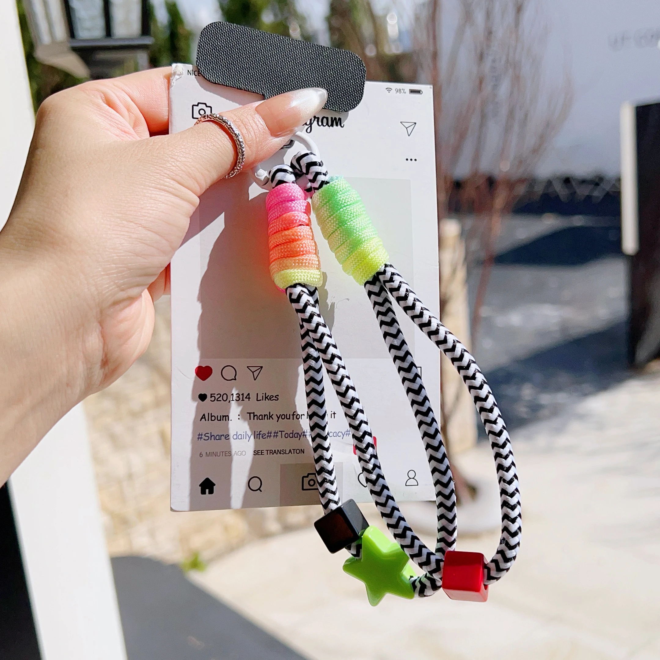 Luxurious Handcrafted Rainbow Woven Wrist Strap and Decorative Pendant