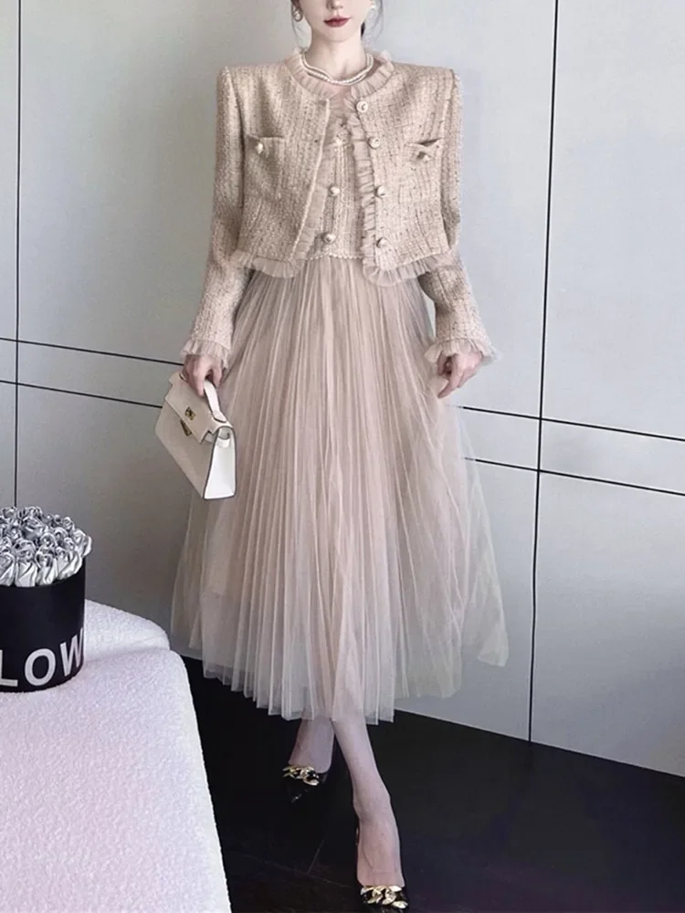 Mannhaim Crop Jacket Layered Tweed Dress ワンピース S2be9c43094604fe784f78dd1fbf3c