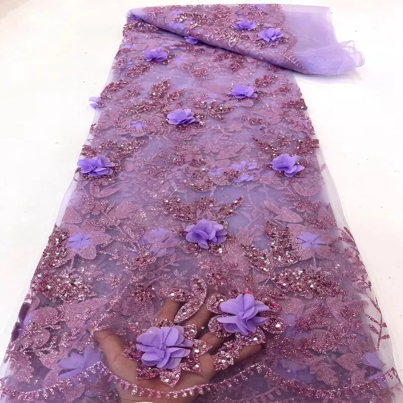 

Sequins African 3D Tulle Lace High Quality Nigerian Net Lace Fabric TS2165