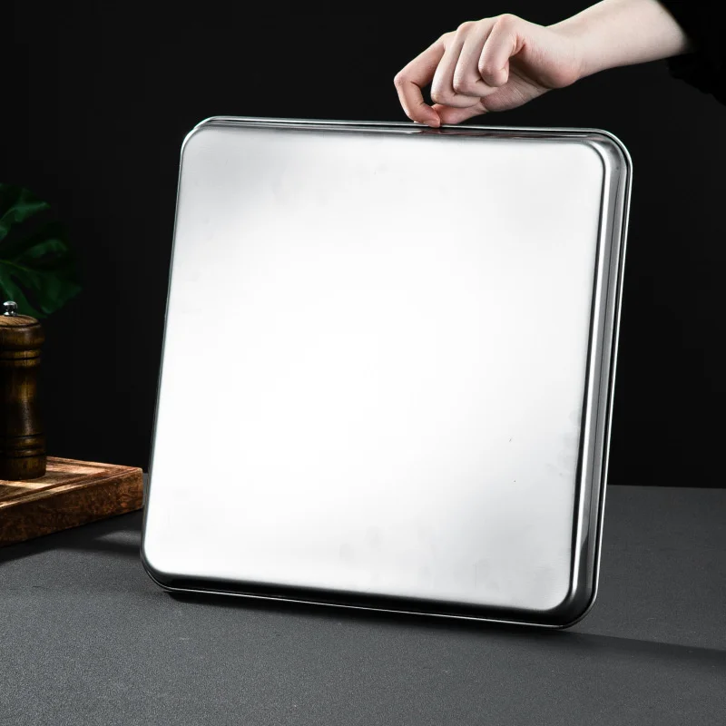 304 Flat Bottom Stainless Steel Square Tray Baking Pan Multifunctional Dessert Straight Edge Baking Tray Kitchen Storage Tools 5