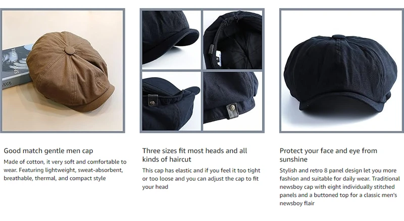 thumbnail image 2 of Boston Scally Co. The Original Cap - The Peaky Newsboy Flat Cap - 8 Panel Cotton Fitted Hat For Men - Grey Herringbone 2 of 12
