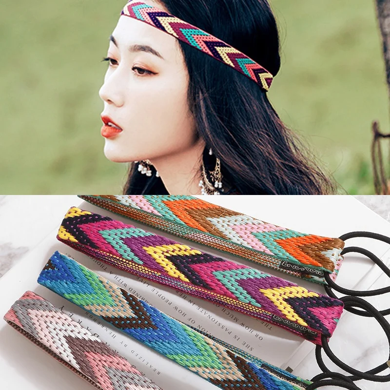 1Pc Vintage Böhmischen Ethnischen Stickerei Blume Stirnband für Frauen Mädchen Elastische Haarband Retro Haar Zubehör Hohe Qualität Neue