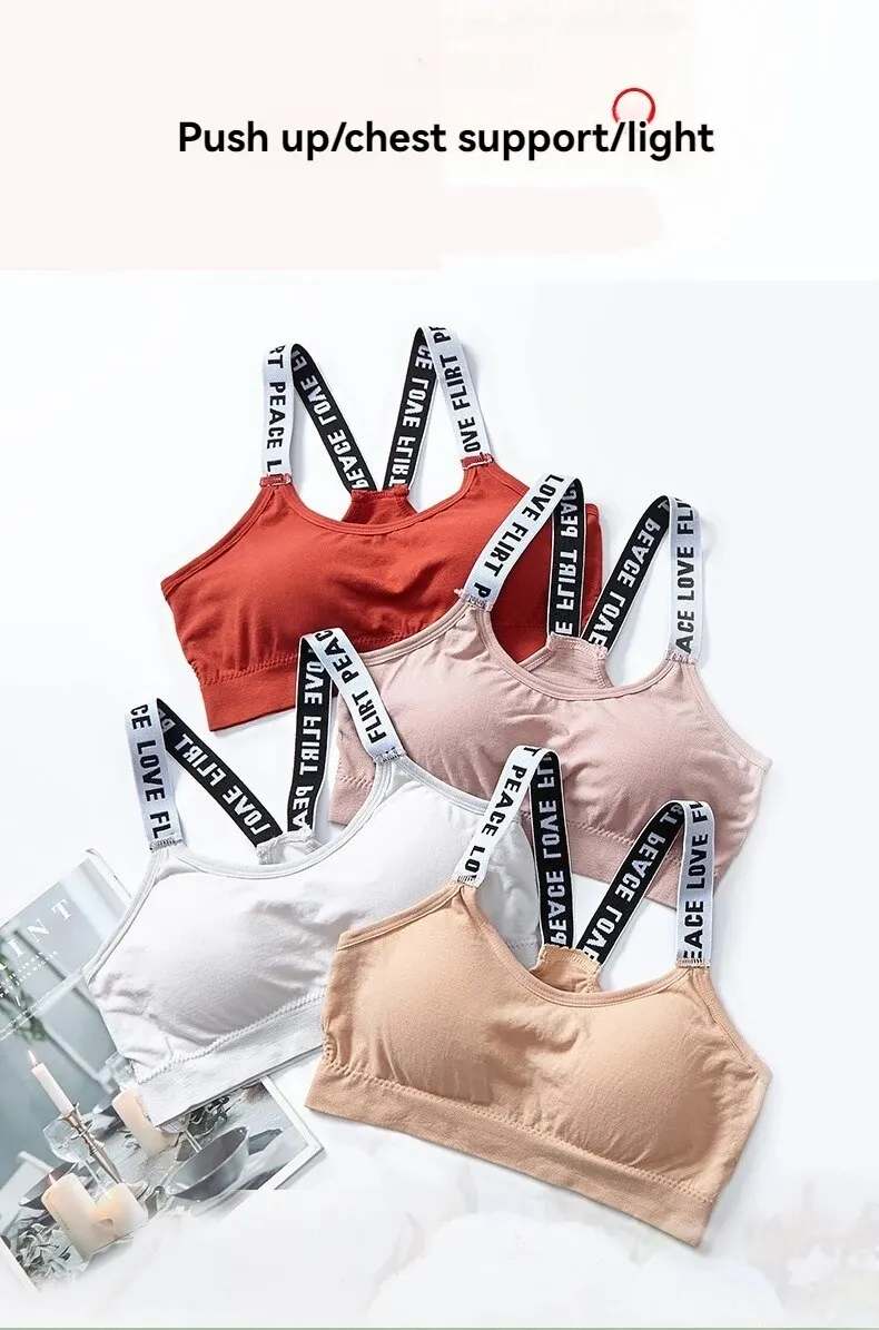 Sports Bra Colorful Letter Yoga Strap With Chest Pad Wrap Around Chest Anti Glare Vest For Women