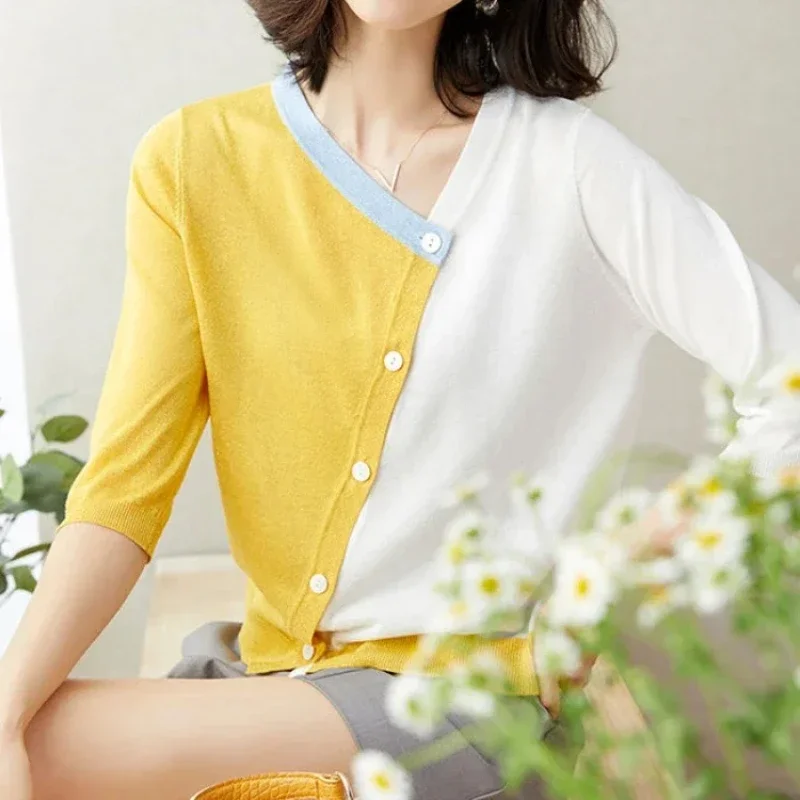 Women's Cardigans V Neck Thin Summer Korean Style Streetwear Fashion Ladies Knit Sweaters Wear To Work Chic New in Knitwear 2025 - 2
