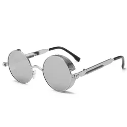 Vintage Round Steampunk Metal Frame Sunglasses (Silvery)