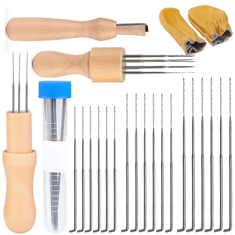 IMZAY Needle Felting Kit With 3 Sizes 18 Pcs Felting Needles Wood Handle Needle Felting Tool Finger Protector For DIY Sewing
