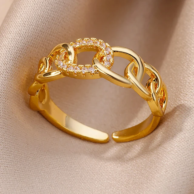 Bagues ajourées en chaîne pour femmes, couleur or, acier inoxydable, Zircon, croix ouverte, tendance, bijoux esthétiques de mariage, cadeau