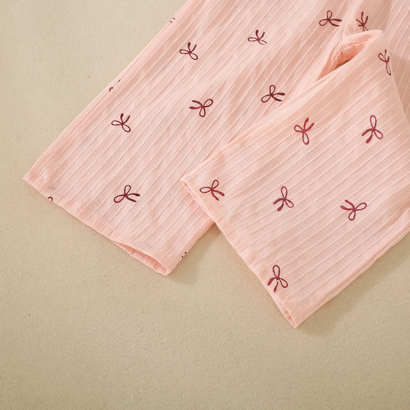 Spring and Autumn Female Infants Pink Bow Printed Suspender Skirt and Pink Trousers Two-piece Set 6