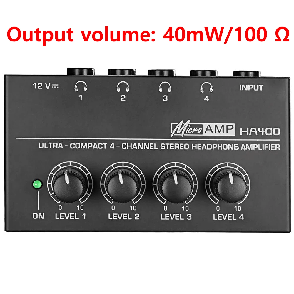 Compact HA400 4-Channel Stereo Headphone Amplifier With Ultra-low Noise 4580 Operational Amplifier for Listening to Mixing DC12V 