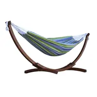 Premium Quality Solid Pine Arc Stand 102" Long x 47" Wide Cotton Hammock with Reinforced Loops - Soft Blue Color Perfect for Rel 4