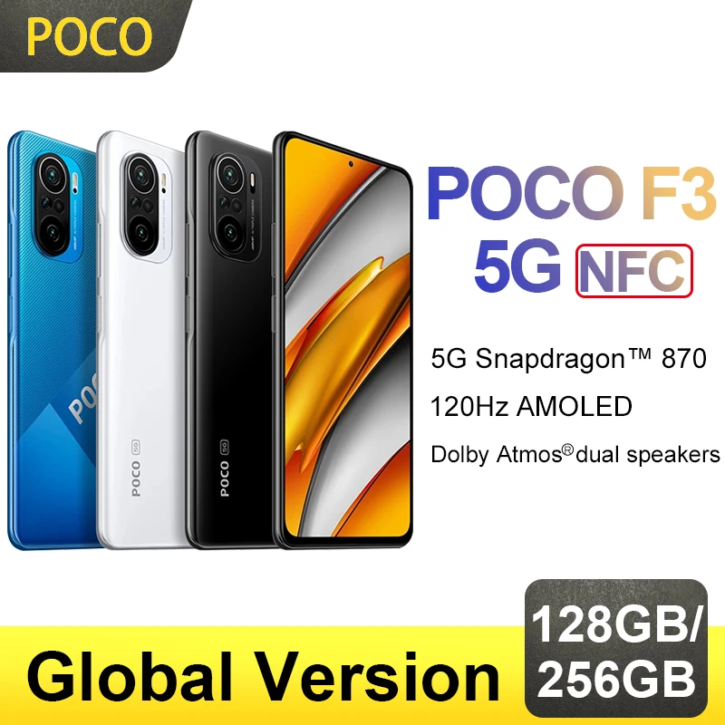 POCO F3 5G 8GB 256GB Global Version Smartphone Octa Core 6.67"120Hz Snapdragon 870 E4 AMOLED Display