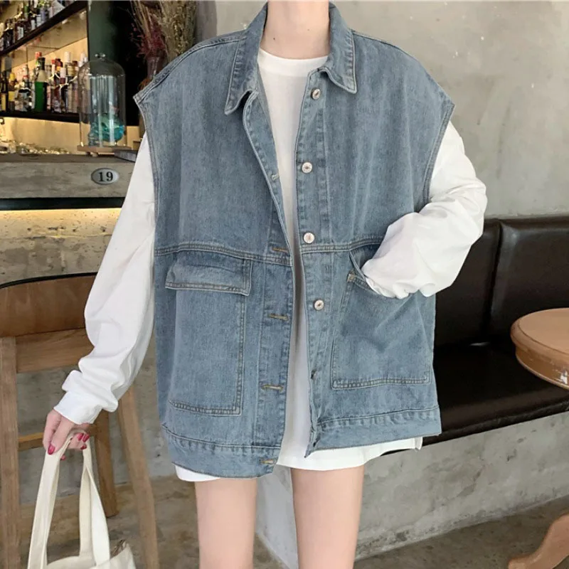 

Women Denim Vests Single-breasted Tops Sleeveless Jackets 2024 Summer Couple Casual Jean Waistcoat Female Vintage Outerwear