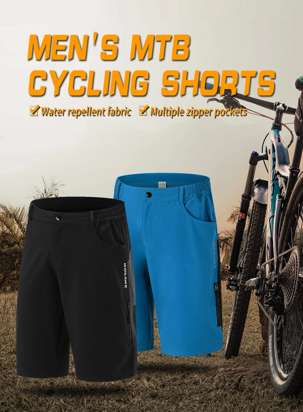 Description Picture 3 of itemWOSAWE Men's Cycling Shorts no inner pads Multi-pocket Quick Dry Half Pants Loose Fit Cycling Pants Zipped Summer Shorts