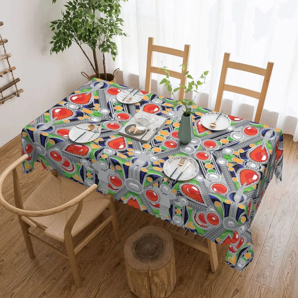 

Rectangular Oilproof Kabyle Jewelry Table Cover Geometry Morocco Table Cloth Tablecloth for Picnic
