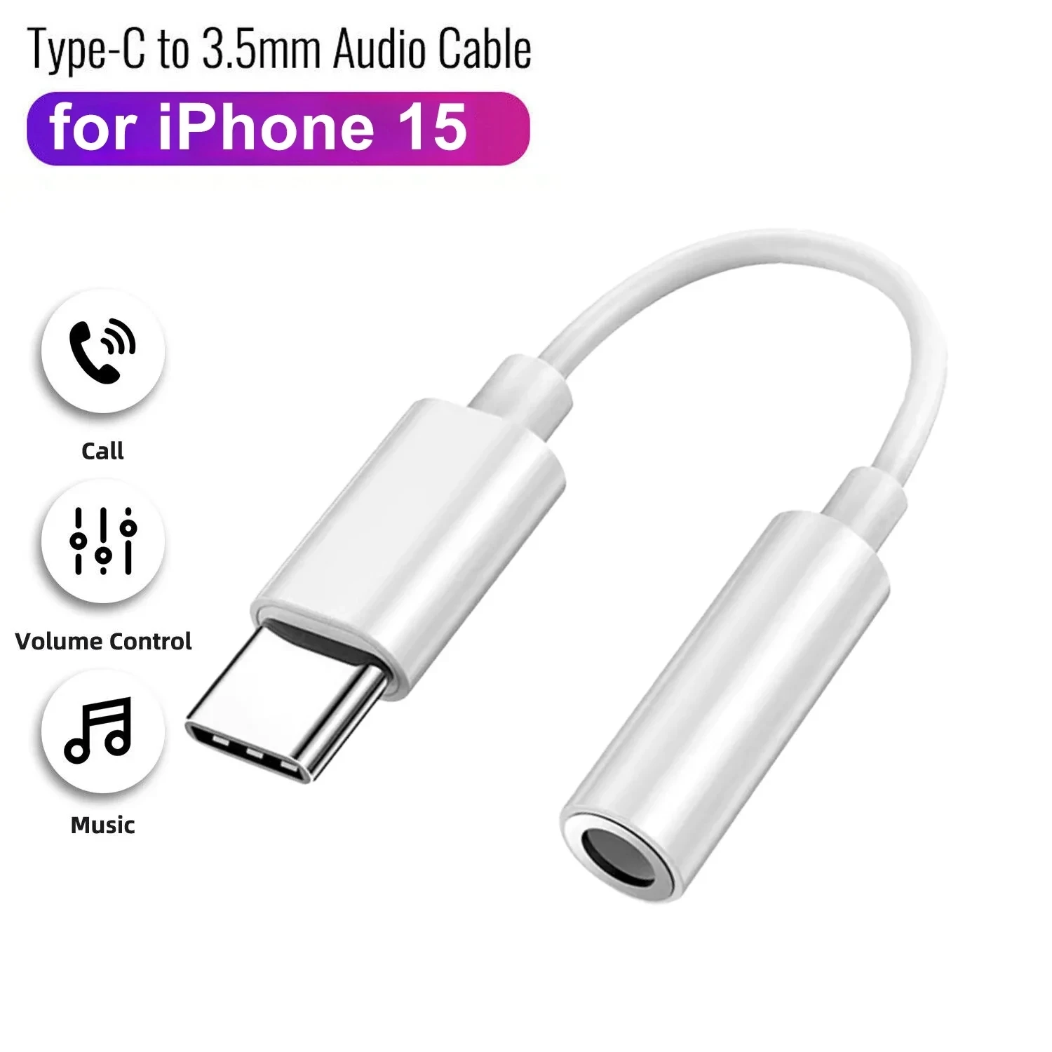 סוג usb c כדי 3.5 מ "מ אוזניות ג 'ק מתאם c כבל אודיו לאודיו עבור iPhone 15 plus15 פרו max pad pro max pro macbook