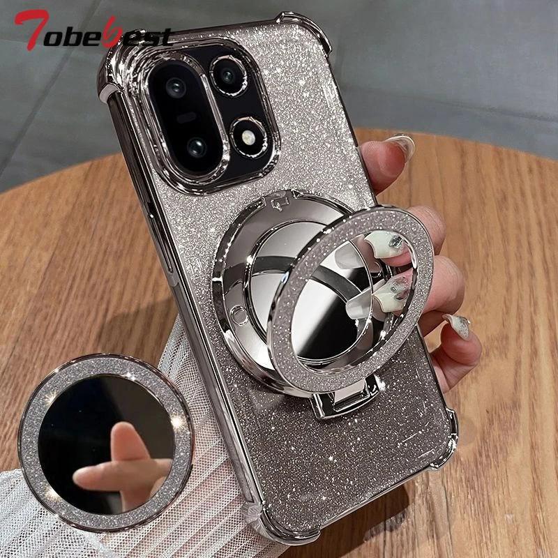 Glitter Mirror Magnetic Stand Case - Shockproof Plating Silicone Cover