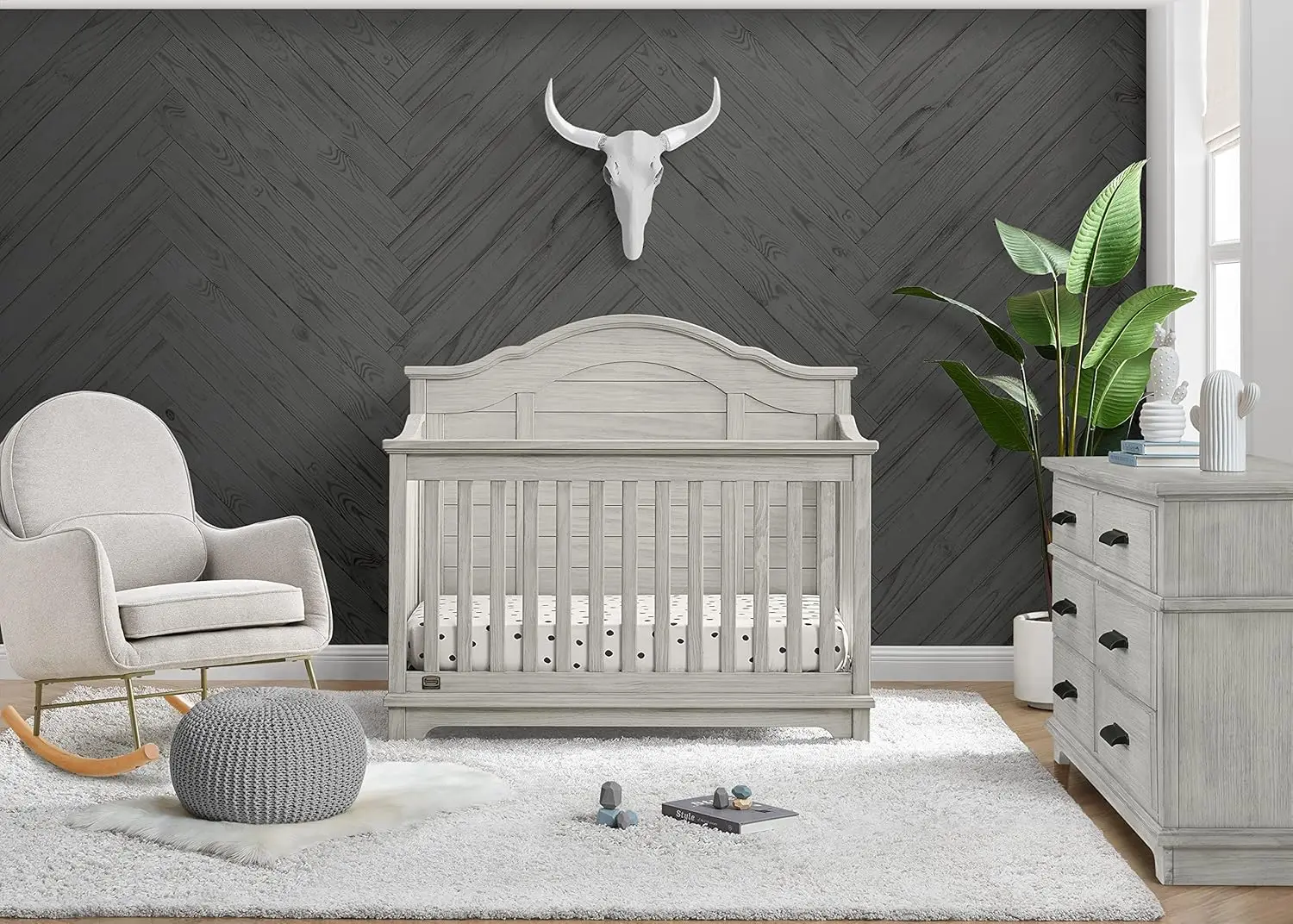 Simmons Kids Asher 6-in-1 Convertible Crib with Toddler Rail Rustic Mist certified to meet or exceed all safety standards set