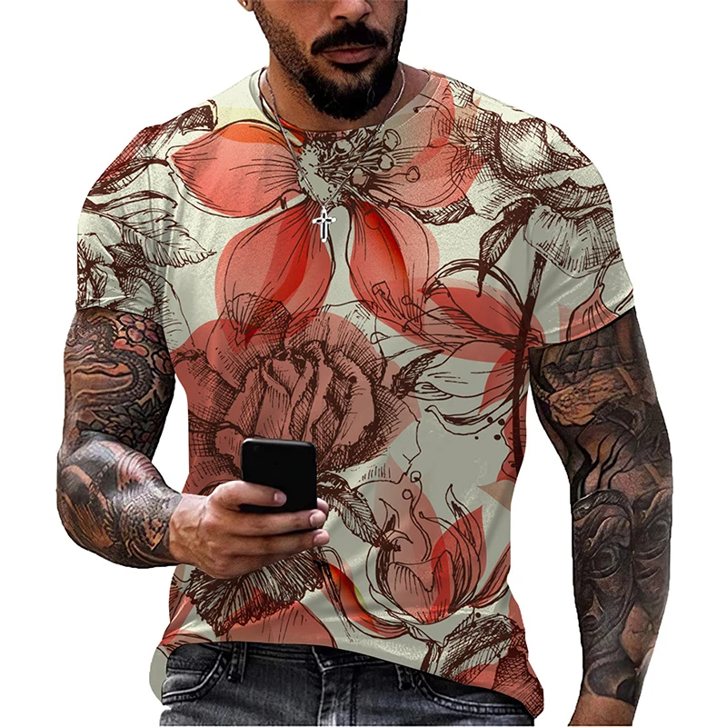 Floral 3D Print Short Sleeve T Shirt Summer Tees