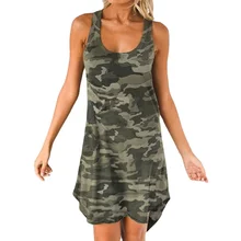 Plus Size S-8XL Camouflage Women's Dress Casual U-neck Sleeveless Dress A-line Skirt Beach Dress Party Dress Racer Back Dress