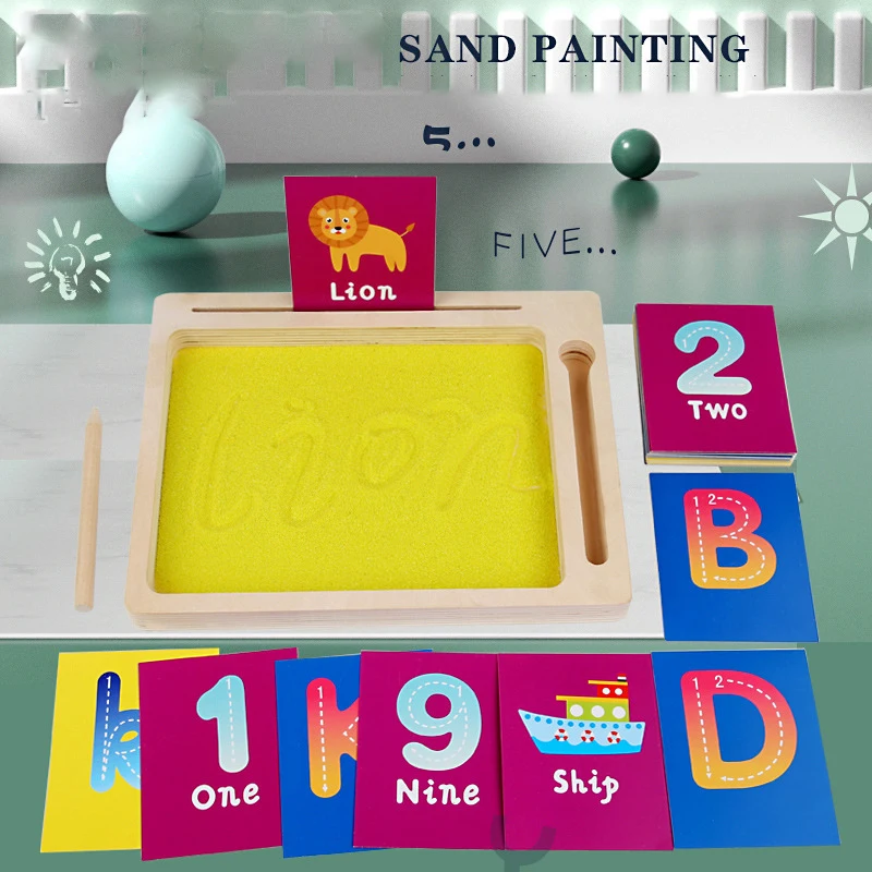 Child Cards Display Tray with Flashcard Holder Montessori Sand