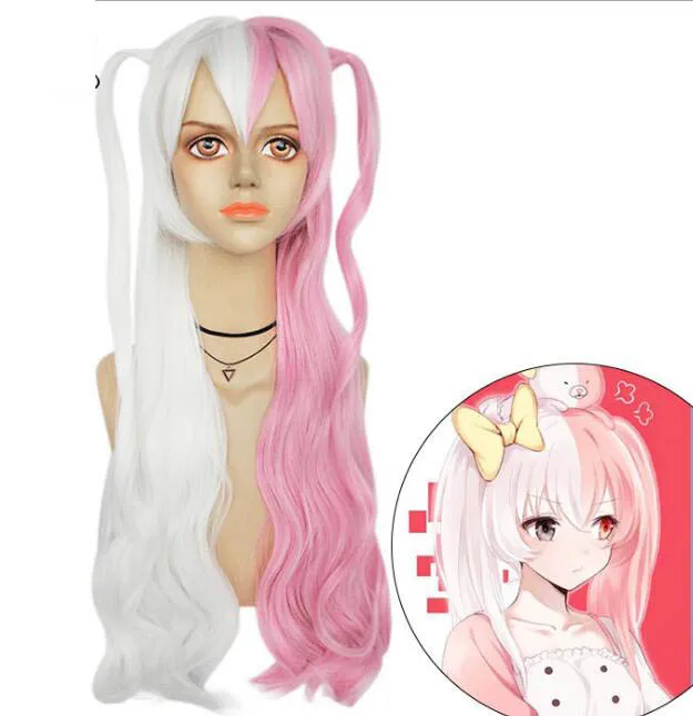 

Game Danganronpa Monomi Women Long Wig Cosplay Costume Super Dangan Ronpa Heat Resistant Synthetic Hair White Pink Wigs