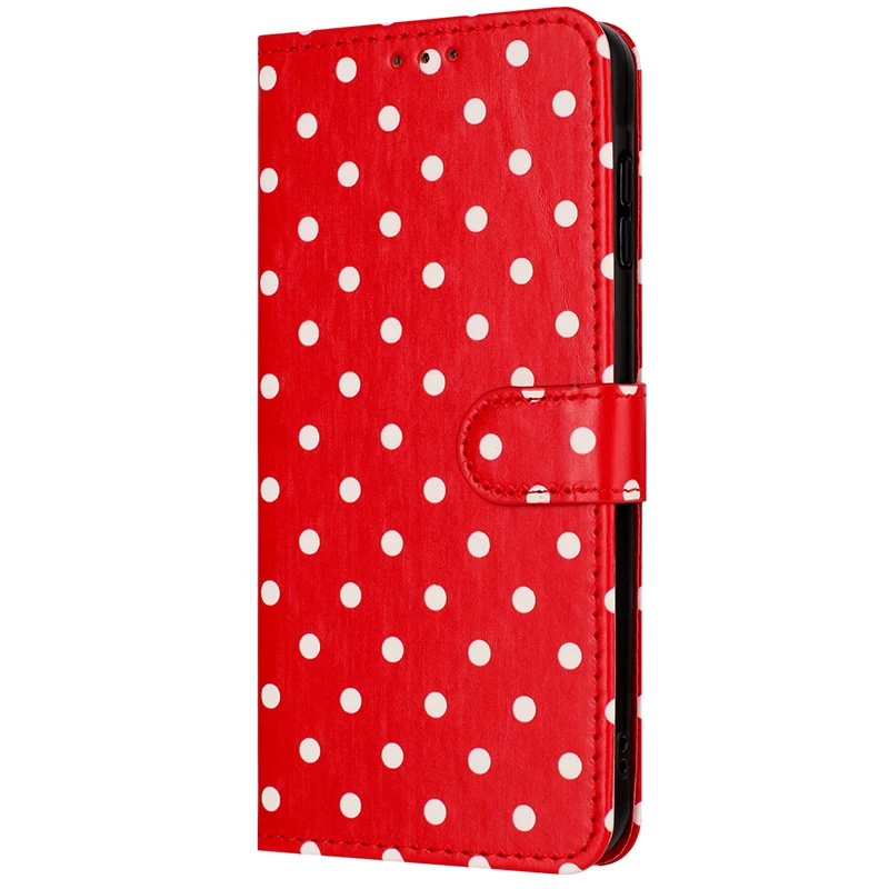 Luxury Leather Flip Wallet Card Case with Wave Dot Pattern - Elegant Phone Cover